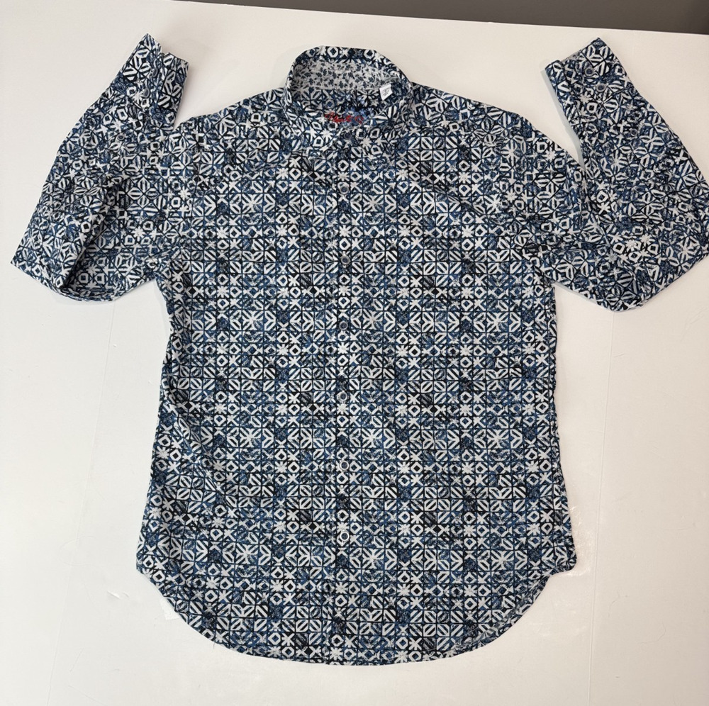 Robert Graham Contrast Cuff Collar Geometric Floral Shirt Men Small PIERRESON